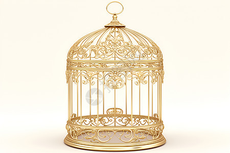 金色鸟笼的纯白背景下图片