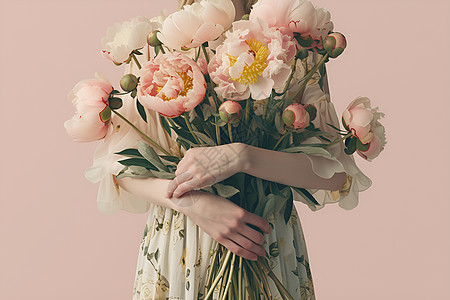 抱着鲜花的少女图片