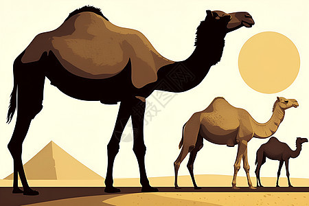 悠然沙漠里的骆驼图片