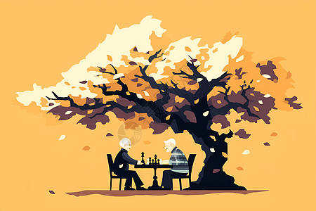 秋日树下老人图片