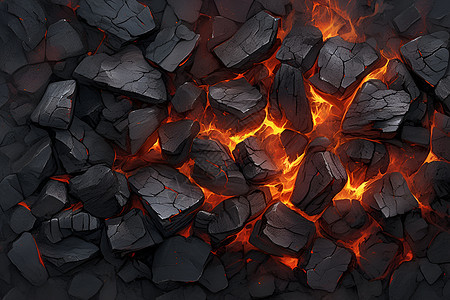 燃烧中的煤炭和火焰图片