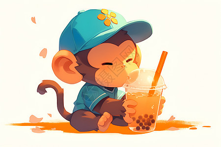 喝奶茶的小猴子图片
