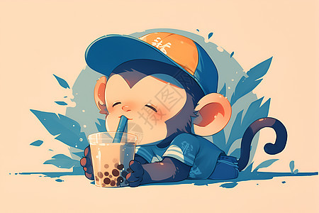 喝奶茶的小猴子图片
