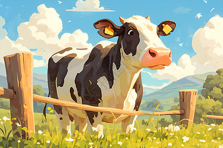 田园中养殖的奶牛图片