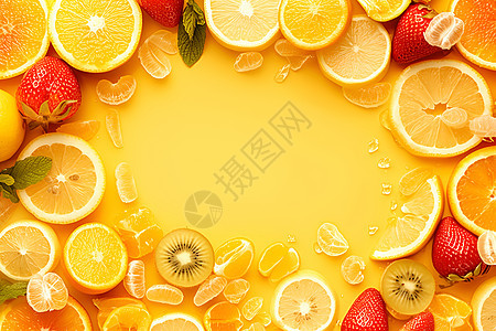 水果点缀的黄色背景图片