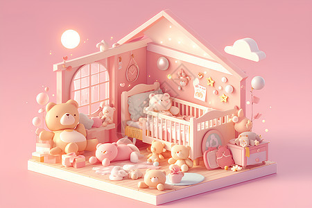 粉色的婴儿房图片