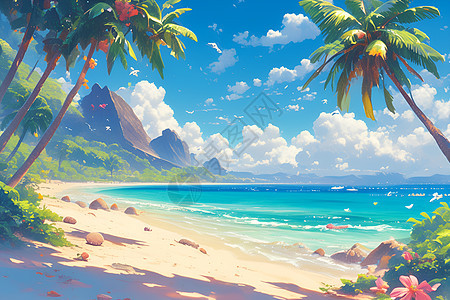 碧海蓝天下的热带沙滩图片