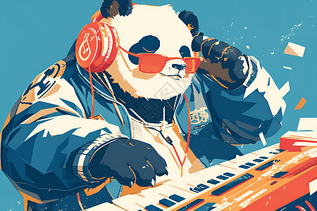 熊猫谈着电子琴图片