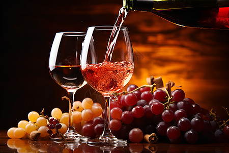 美食摄影红白葡萄酒与葡萄图片
