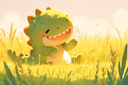 欢乐的小恐龙在草丛中翩翩起舞图片