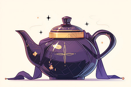 紫色茶壶上有一个十字架图片