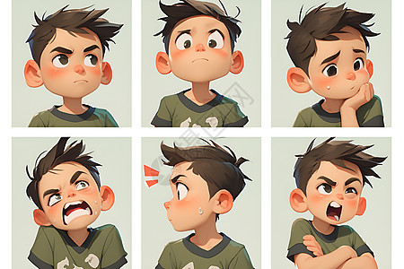 小男孩的表情插画图片