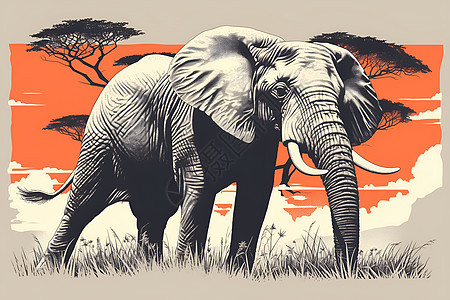 画作的动物大象图片
