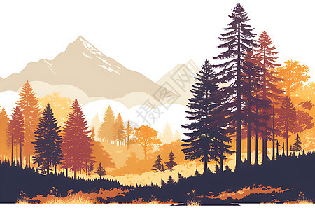 山间的树林插画图片