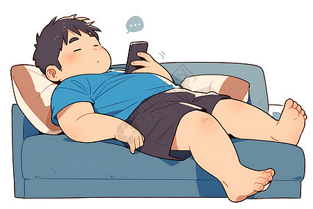 躺沙发上玩手机的男孩图片