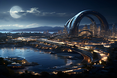 未来城市的灯光图片