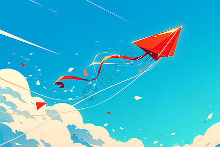 天空飞舞的红风筝图片