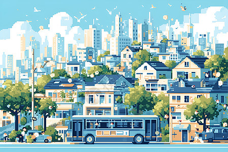 城市的蓝色公交车图片