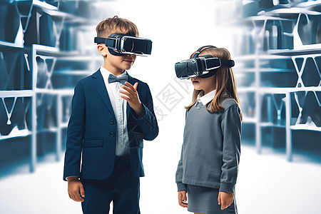 戴着VR眼镜的学生图片