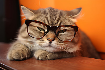 戴眼镜的猫咪在桌子上打瞌睡图片