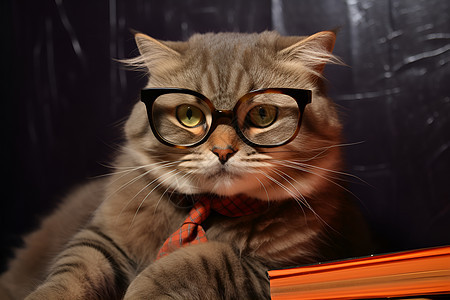 书籍边戴着眼镜的猫咪图片