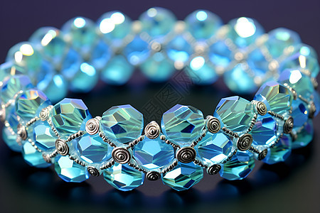 蓝色玻璃珠子手链图片