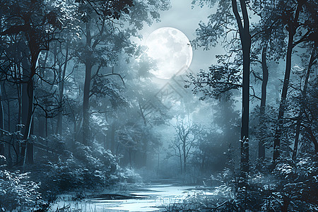 月光照耀的静谧森林图片