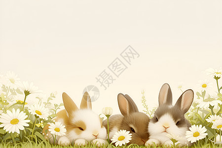 草地上的三只兔子图片