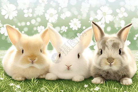 可爱的兔子趴在草地上图片