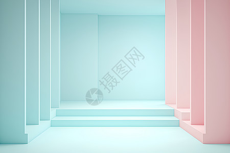 粉蓝色的楼梯间图片