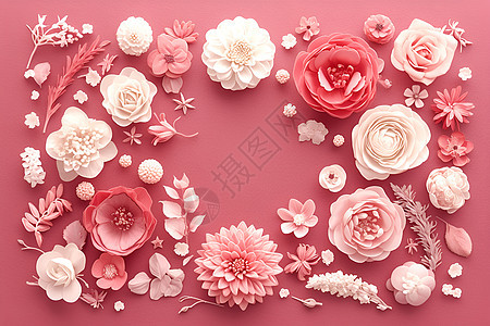 粉色纸张上的花朵图片