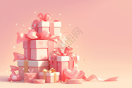 一堆粉色的礼盒图片