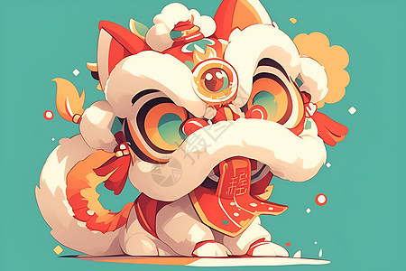 中国的舞狮主题插画图片