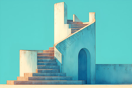 蓝色的楼梯图片