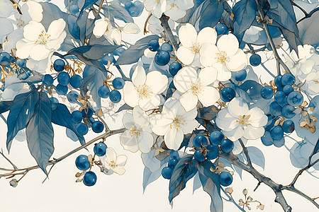 盛开的蓝莓花图片