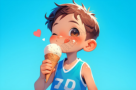快乐男孩享用冰淇淋图片