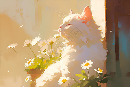 花卉中的猫咪图片
