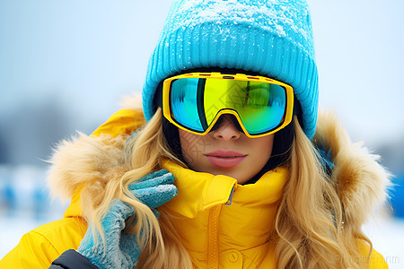 女人戴着滑雪镜和帽子图片