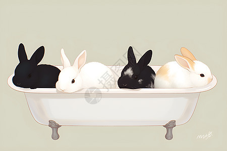 四只兔子卡通插画图片
