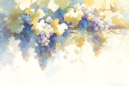 水彩画中呈现出葡萄图片