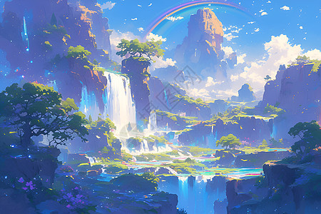 幻境彩虹瀑布图片