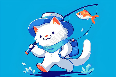 钓鱼的猫咪图片