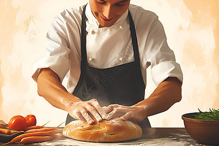 厨师揉制面包图片