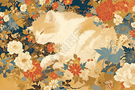 花丛中的小猫咪图片
