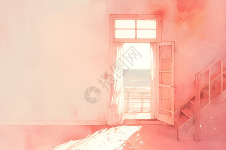 水彩的粉色房屋图片