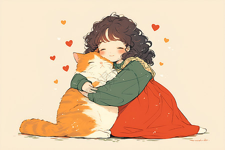 少女怀抱可爱猫咪图片