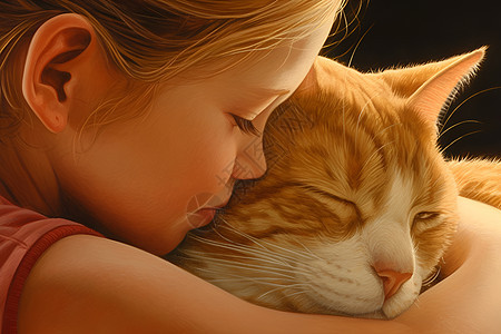 环抱小猫的女孩图片
