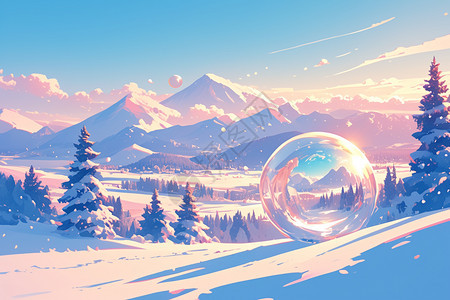 雪地中的透明水晶球图片