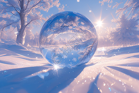 美丽的雪景水晶球图片