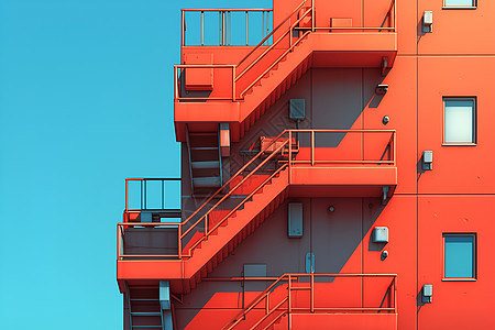 蓝天下的红色建筑图片